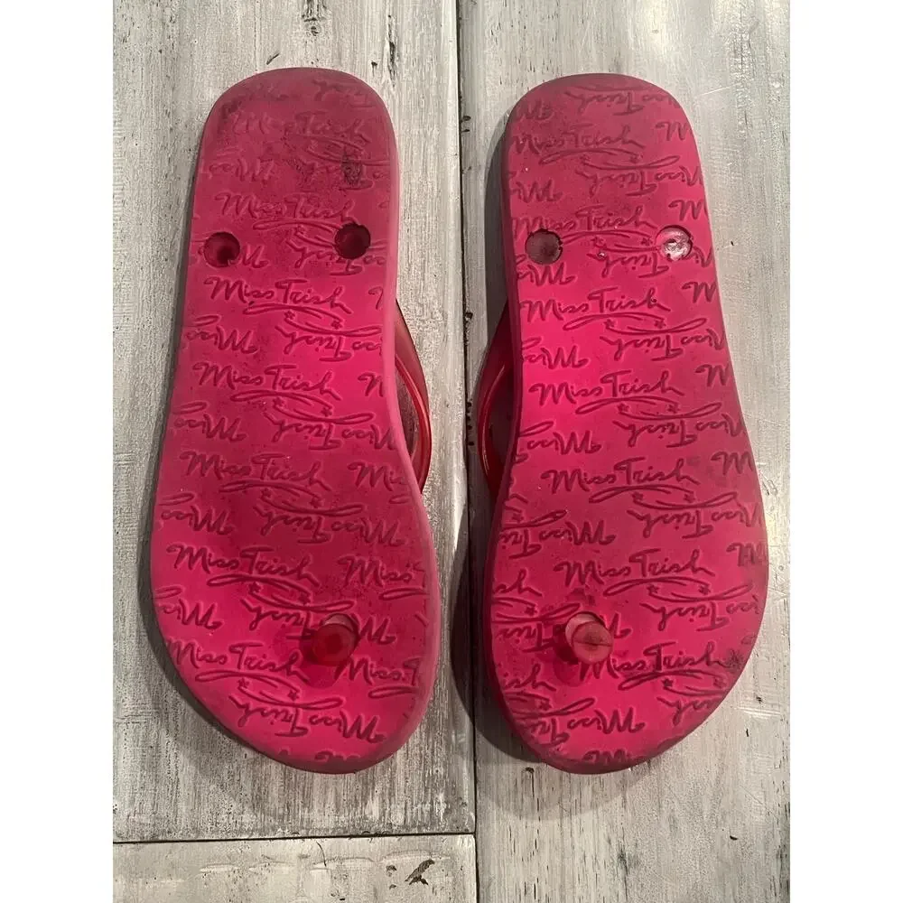 Miss Trish Tropical Pink Shell Rhinestone Flip Flops Y2K Resort Sandals 7